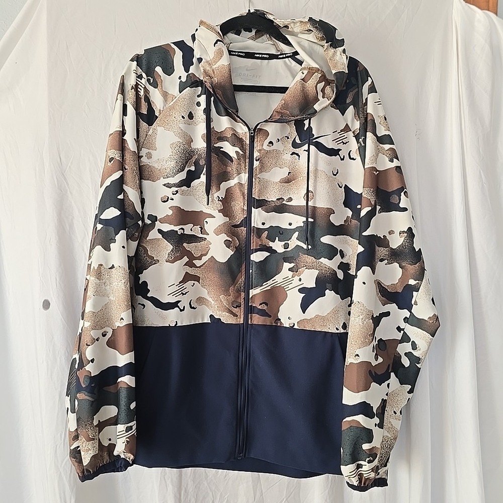Nike Pro Flex Vent Mens XL Full Zip Dri-fit Hooded Camo Camouflage Jacket